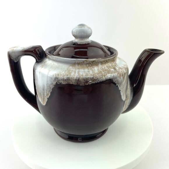 Vtg Brown Drip Glaze Japan Teapot Single Serve Espresso Redware Cottage Pottery - Picture 1 of 13